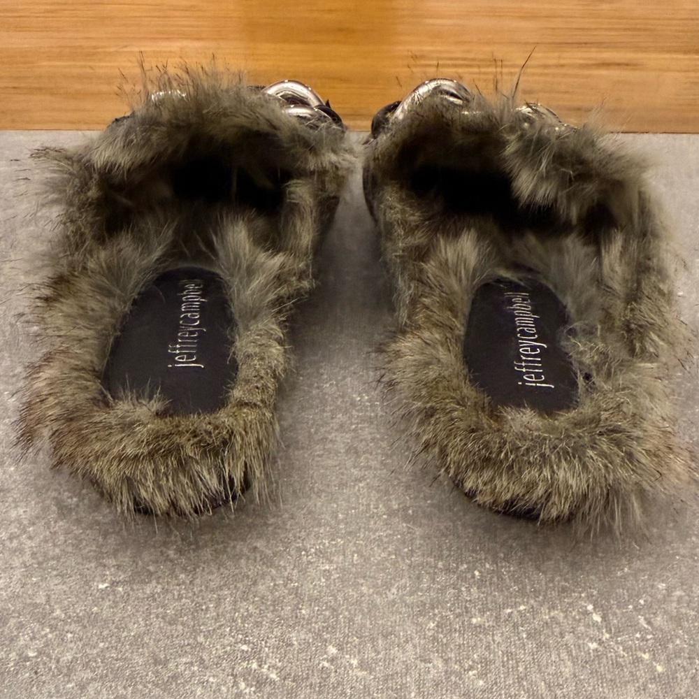 Jeffrey Campbell Leather Faux Fur Mule Slide Loafers Chunky Buckle Size 6 - Picture 8 of 12